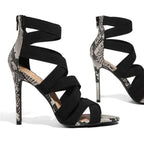High heels with cross ties snake pattern thin High Heels Sandals - DanaFashionstore