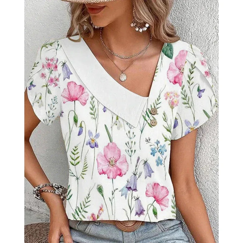 Casual Diagonal Collar Short-sleeved T-shirt - DanaFashionstore