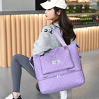 Foldable Travel Duffle Bag With Rhombus Sewing Design Large Capacity Fitness Handbag Portable Versatile Shoulder Bags Expandable Organizer - DanaFashionstore