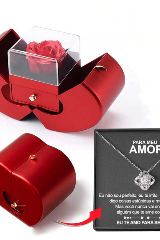 Fashion Jewelry Box Red Apple Christmas Gift Necklace Eternal Rose For Girl Mother's Day Valentine's Day Gifts With Artificial Flower Rose Flower Jewelry Box