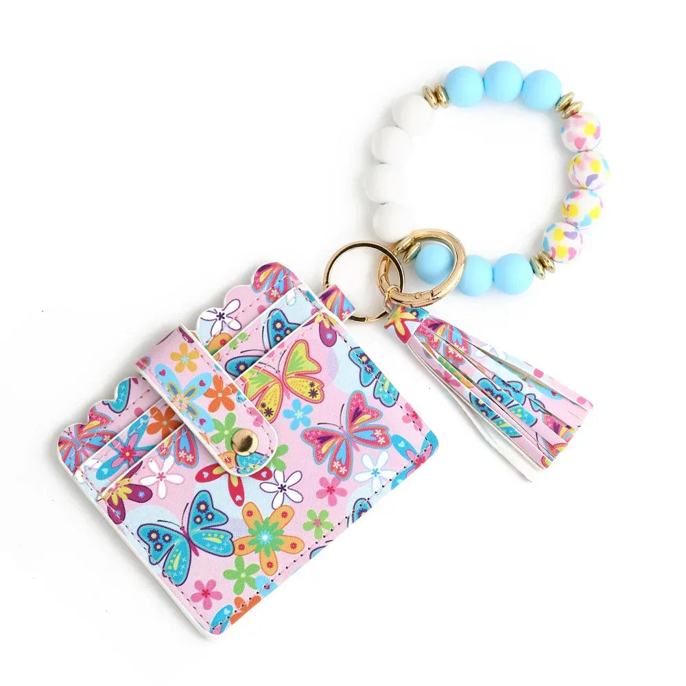 Love Polyurethane Card Holder Silica Gel Key Chain European And American Printed Silicone Beads Bracelet Women's Wallet - DanaFashionstore