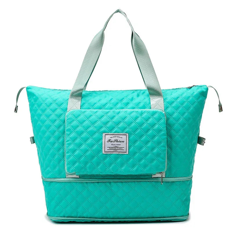 Foldable Travel Duffle Bag With Rhombus Sewing Design Large Capacity Fitness Handbag Portable Versatile Shoulder Bags Expandable Organizer - DanaFashionstore