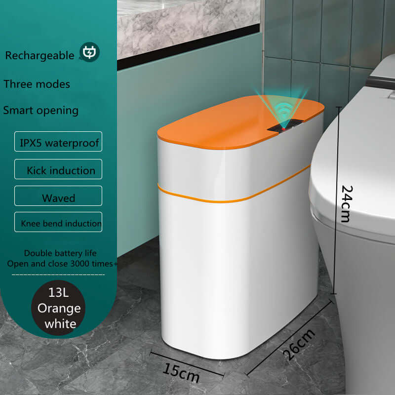 Smart Trash Can With Lid For Bedroom And Living Room Kitchen Storage Box Trash Can Induction Small Car Box Automatic Smart Dustbin Smart Trash Bin $96.38 Dana Fashion Color: Orange style: 13L Toys & Hobbies Summary: It senses people approaching and opens