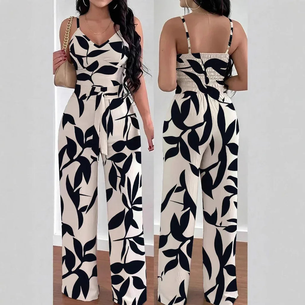 Floral Print Elastic Waist Jumpsuit 2026 - Belt Casual Jumpsuit - DanaFashionstore
