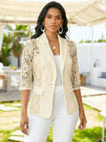 Womens Solid-Color Lace Hollowed-Out Three-Quarter-Sleeve Casual Jacket - DanaFashionstore