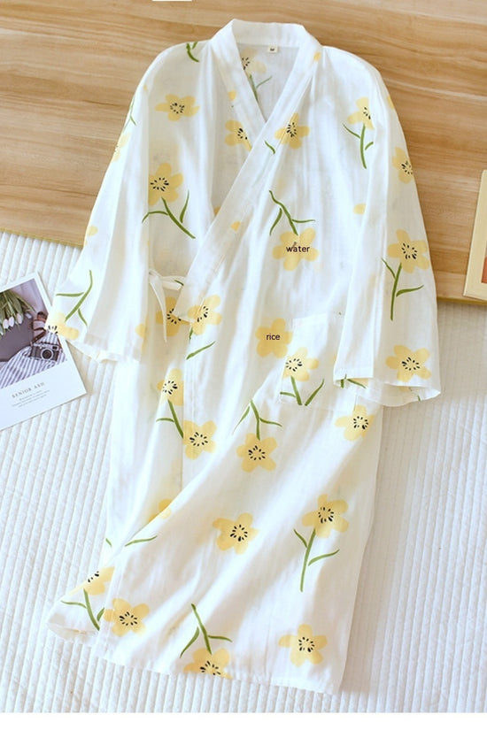Women Bathrobe Nightdress Long Sleeve Nightgown Cotton Gauze - Dana Fashion