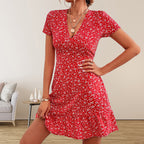 Fashion V-neck Loose Casual Holiday Floral Print Dress Women