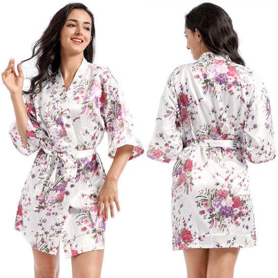 Home Short Cardigan Nightgown Plus Size Loose Silk Printing Morning Gowns - Dana Fashion