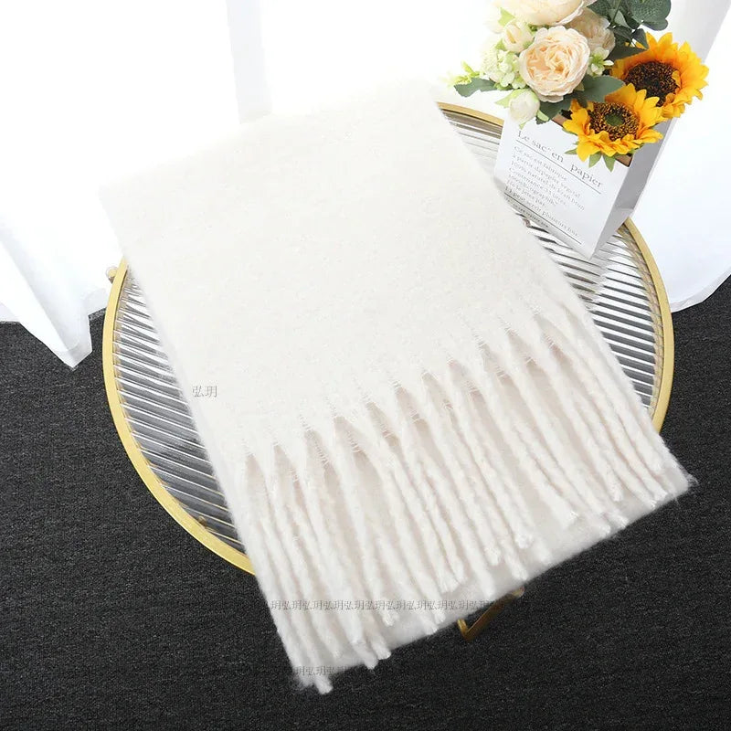 Macaron Solid Color Thick Braid Tassel Shawl - DanaFashionstore