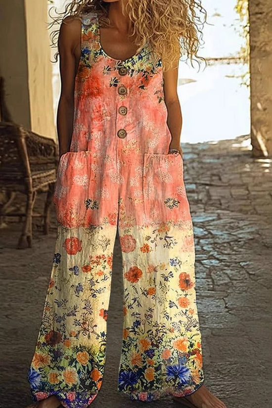 Casual Retro Personalized Printed Jumpsuit
