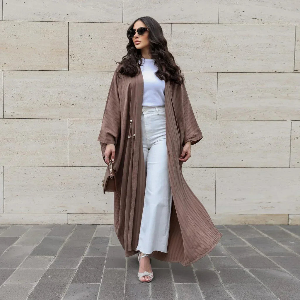Muslim Women's Wear Modest Modern Fashion Turkish Striped Casual Plus Size Abaya Cardigan Robe - DanaFashionstore