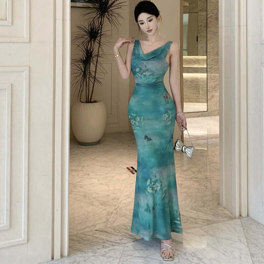 Pure Desire Butterfly Printed Mesh Dress Female $30.61 Dana Fashion Color: Green Size: L Women's clothing Product information: Pattern: Printing Skirt type: fishtail skirt Color: green Waist type: high waist Size: S,M,L,XL Style type: private clothing soc