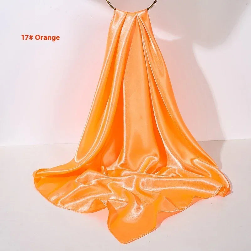 Pure Color Silk Scarf Artificial Silk 90cm Shiny Satin Shawl - DanaFashionstore