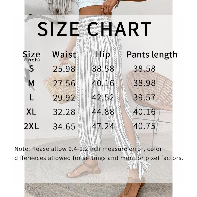 Women's Fashion Striped Long Pants Side-Slit Design Trendy Casual Trousers - Dana Fashion