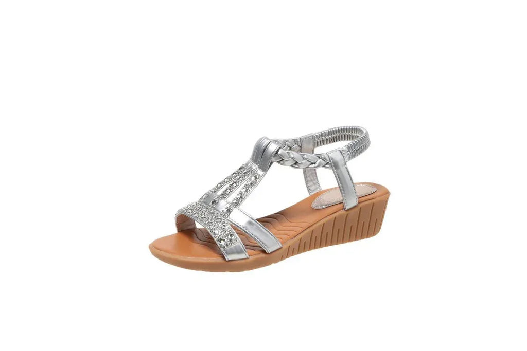 Casual Wedges Sandals With Rhinestone Summer Plus-size Peep-toe Roman Shoes - DanaFashionstore