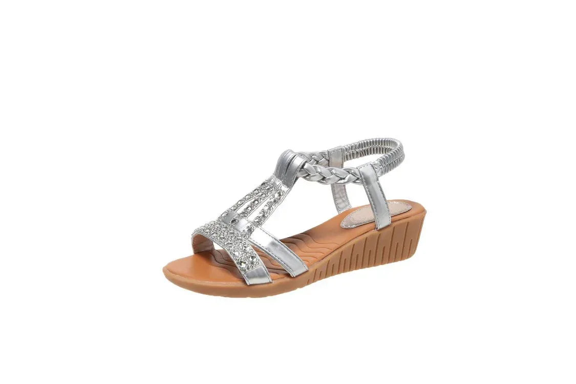 Casual Wedges Sandals With Rhinestone Summer Plus-size Peep-toe Roman Shoes - DanaFashionstore
