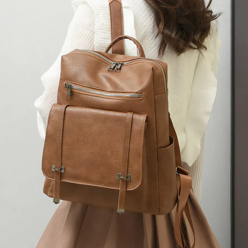 Retro Large Capacity Contrast Color Women's Pu Backpack - DanaFashionstore