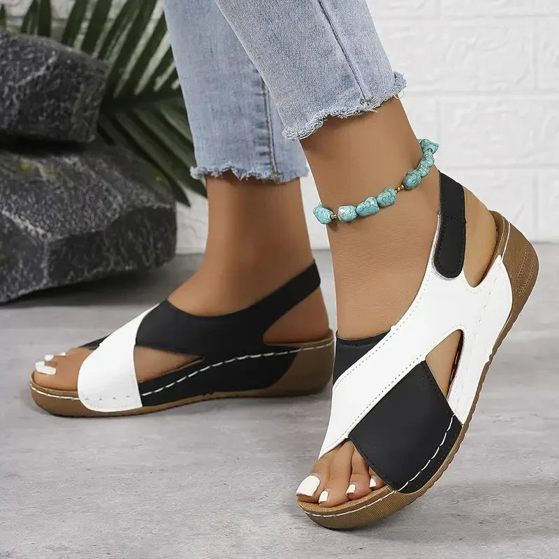 Colorblock-crossed Wedges Sandals Summer Fashion Fish Mouth Platform Roman Shoes For Women - DanaFashionstore