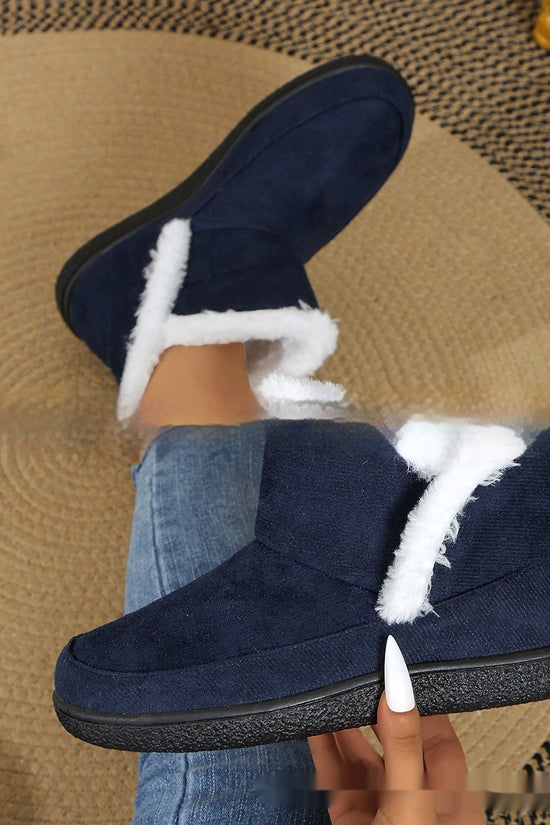 Insulated Cotton-padded Shoes Large Size Flat Bottom Solid Color Fleece Lined Padded Warm Keeping