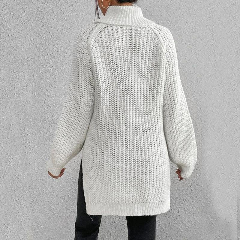 Turtleneck Pullover Sweater With Split Design Fashion Simple Solid Color Long Sleeve Tops Women's Clothing - DanaFashionstore