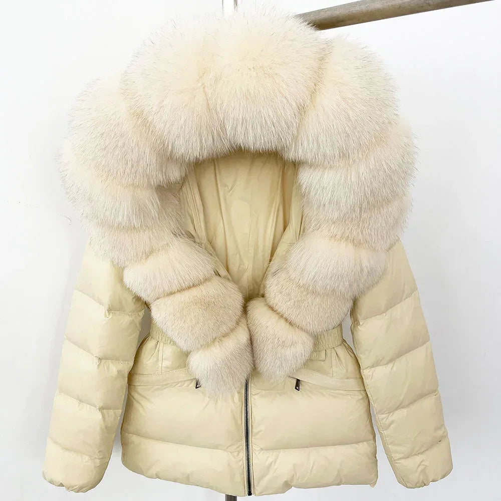 Short Slim Fit Fur Down Jacket 2026 - Women's Waist-Tight Winter Coat - DanaFashionstore