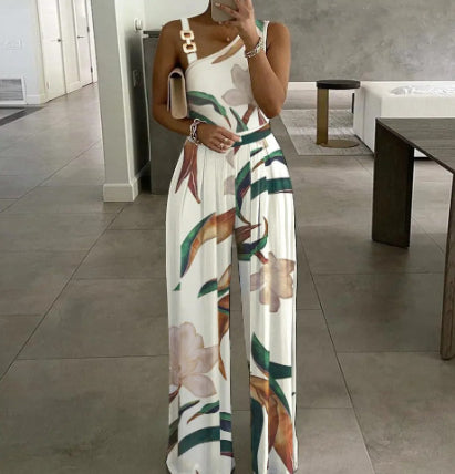 Women's Fashion One-shoulder Print Temperament Jumpsuit