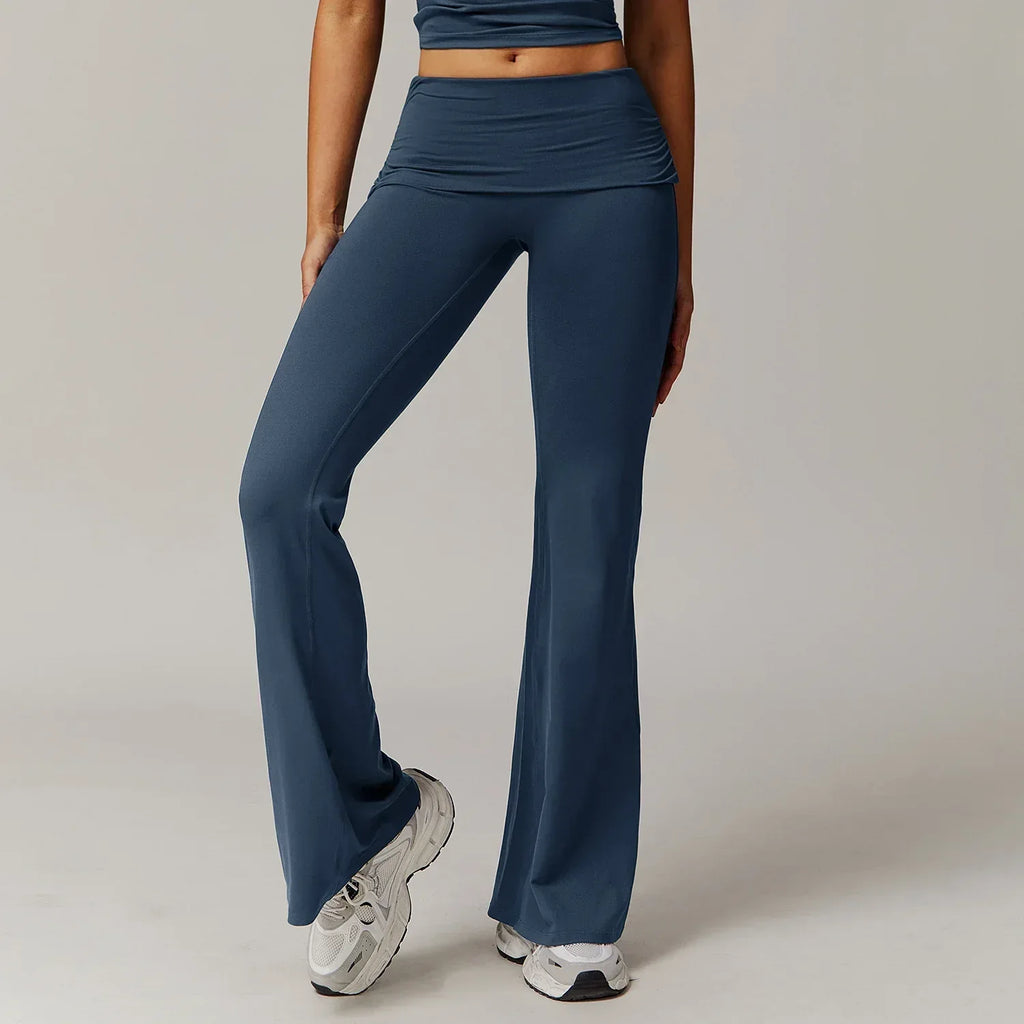 Wool Pleated Yoga Fold High Waist Running Sports Skinny Versatile Bell-bottom Pants Women - DanaFashionstore