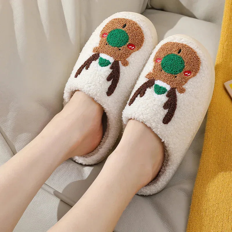 Christmas Shoes Winter Home Slippers Elk Soft Cozy Bedroom Slipper Slip On House Shoes - DanaFashionstore