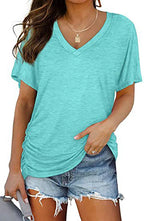 European And American T-shirt Solid Color Casual Loose-fitting V-neck Top - DanaFashionstore