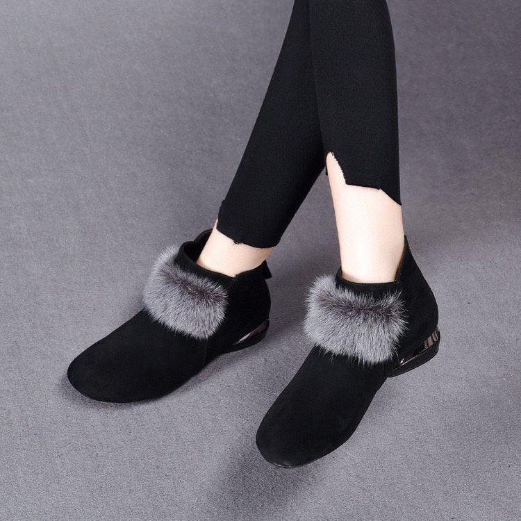 Winter Rubber Back Zipper Artificial Velboa Boots - DanaFashionstore