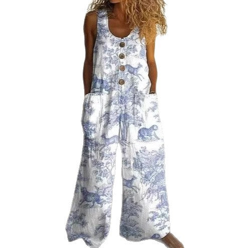 Casual Retro Personalized Printed Jumpsuit