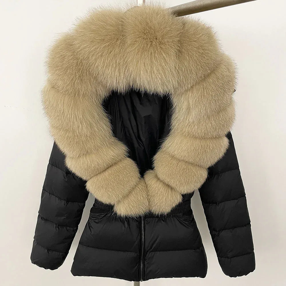 Short Slim Fit Fur Down Jacket 2026 - Women's Waist-Tight Winter Coat - DanaFashionstore