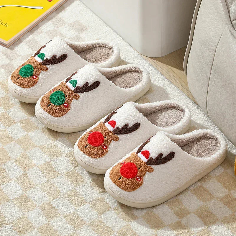 Christmas Shoes Winter Home Slippers Elk Soft Cozy Bedroom Slipper Slip On House Shoes - DanaFashionstore
