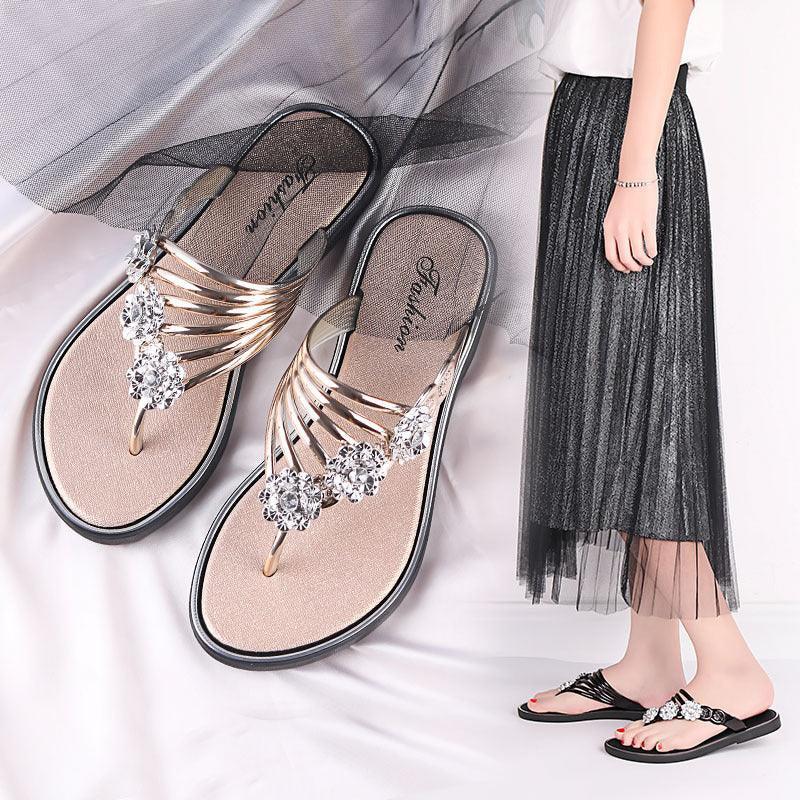Flip-Flops Women's Slippers Diamond Rhinestones Phnom Penh Beach Shoes - DanaFashionstore