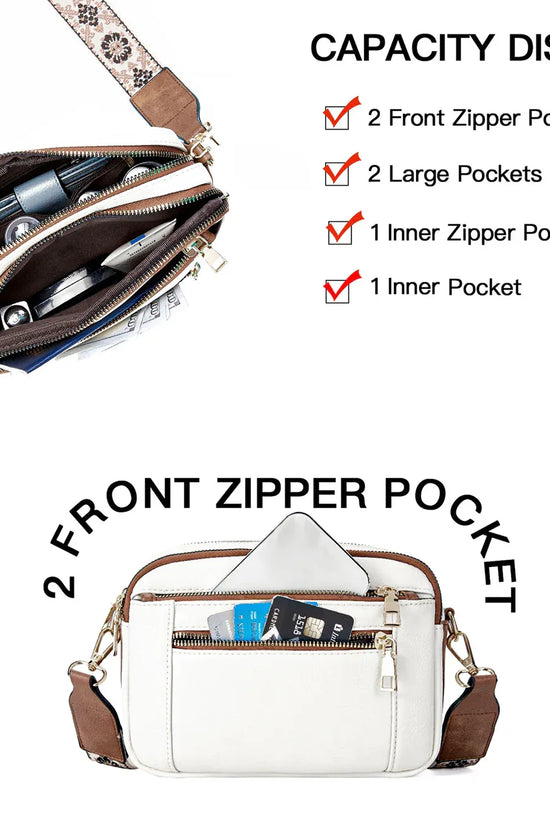 Triple-zipper Shoulder Bag With Floral Embroidered Straps Fashion Colorblock Multi-functional Crossbody Bags For Women - DanaFashionstore