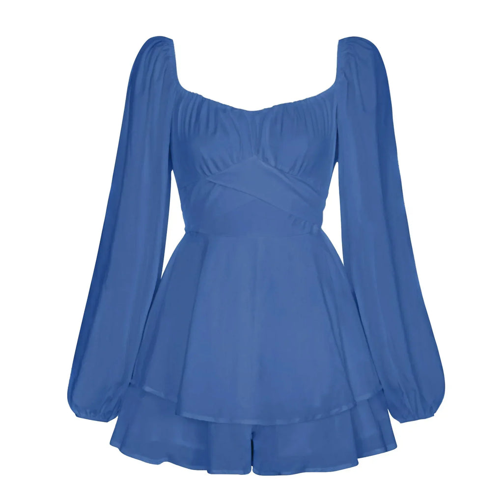 Women Jumpsuit Short Puff Sleeve Fashion Ruffle Shorts - DanaFashionstore