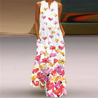 Butterfly Print Long Dress V-Neck Sleeveless