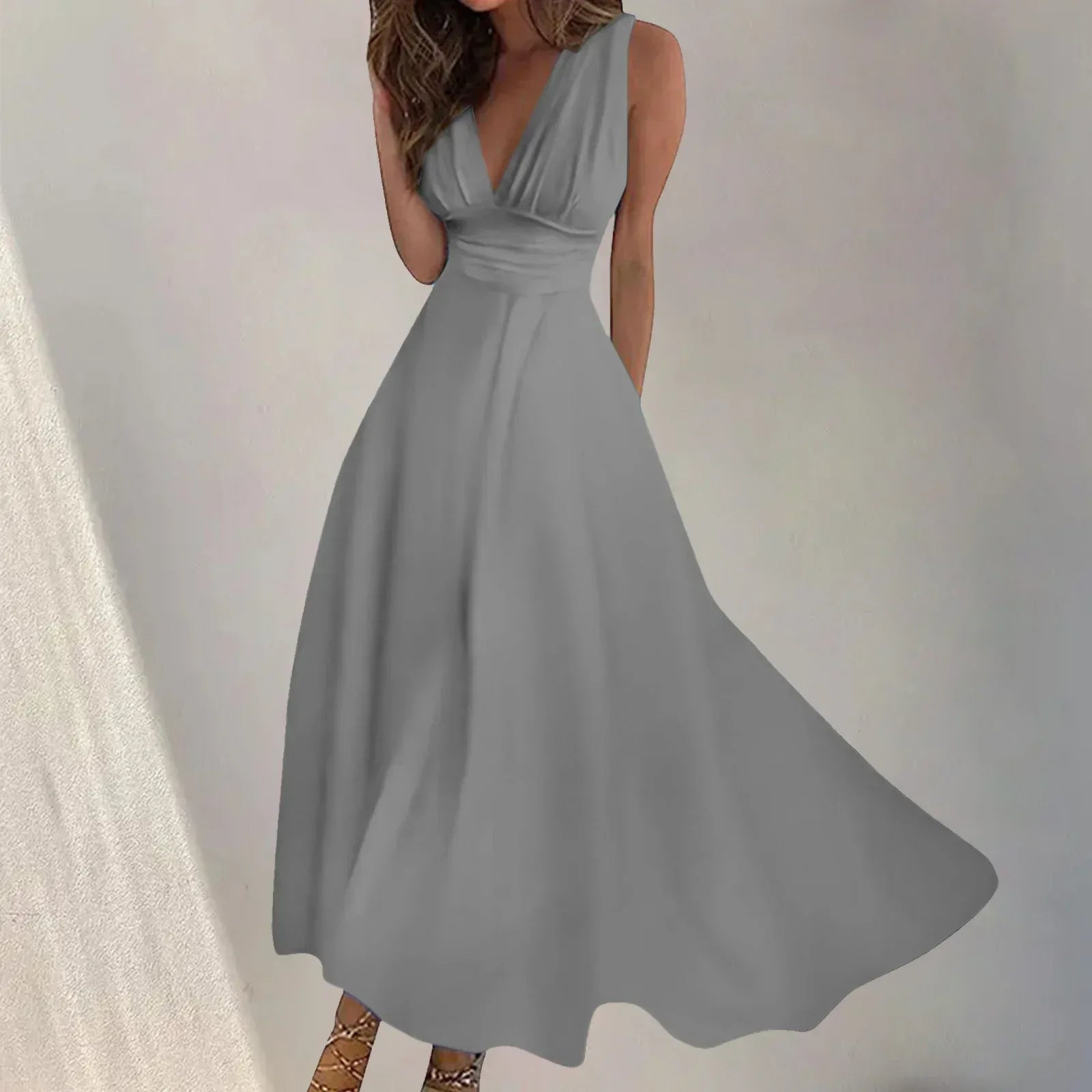 Digital Print V-Neck Swing Dress 2026 - Fashion Long Dress - DanaFashionstore