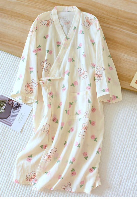 Women Bathrobe Nightdress Long Sleeve Nightgown Cotton Gauze - Dana Fashion