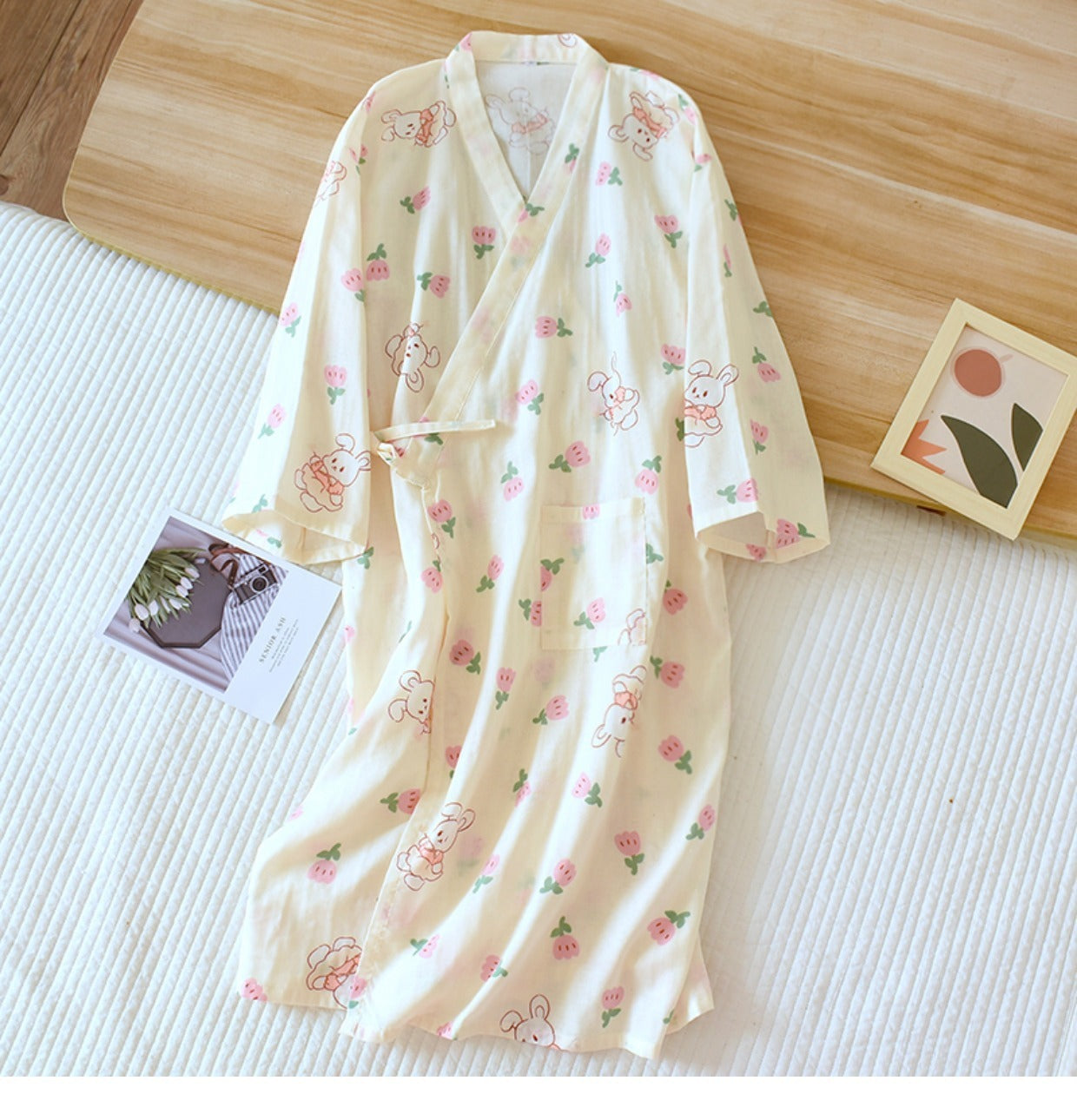 Women Bathrobe Nightdress Long Sleeve Nightgown Cotton Gauze - Dana Fashion