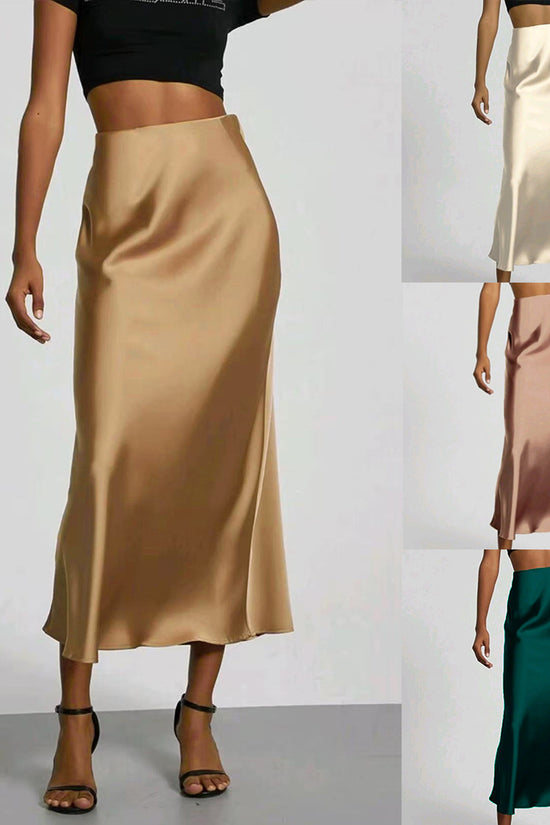 Women's Slim Fit Satin Skirt Fashion Chic Solid Long Skirt