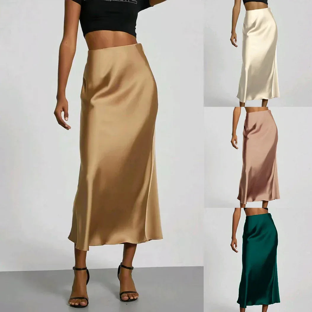Women's Slim Fit Satin Skirt Fashion Chic Solid Long Skirt - DanaFashionstore