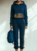 Leopard Print Patchwork Hooded Sweatshirt Set - DanaFashionstore