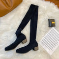 Womens Thigh High Stretch Breathable Pointed Toe Rhinestone Thick Heel Knitting Sock Boots - DanaFashionstore