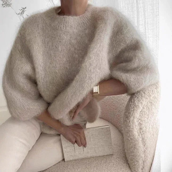 Womens Casual Solid-color Loose-fitting Cozy Plush Long-sleeve Sweater - DanaFashionstore