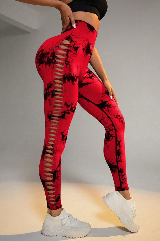 Hollow Tie Dye Printed Yoga Pants High Waist Butt Lift Seamless Sports Gym Fitness Leggings Slim Pants For Women Tight Trousers