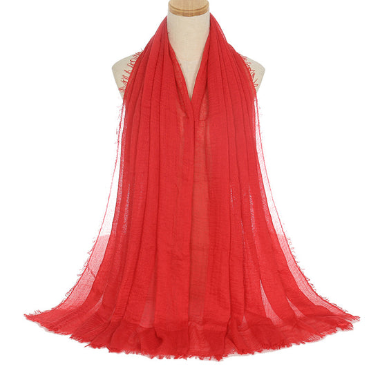 Pleated Viscose Yarn Monochrome Scarf Natural Wrinkled Cotton And Linen Burrs