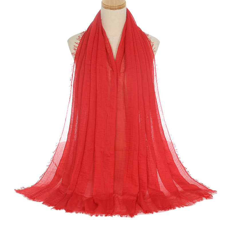 Pleated Viscose Yarn Monochrome Scarf Natural Wrinkled Cotton And Linen Burrs