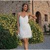 Sexy Tassel Sequins Feather Summer Mini Dress Women V Neck Spaghetti Strap Stitching Dresses Female Elegant Evening Party Club Dress - DanaFashionstore