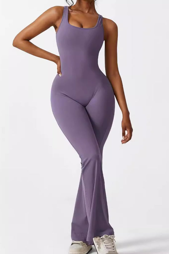 Women Sleeveless Flare Jumpsuits Fitness Yoga Long Pants